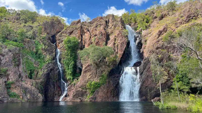 Two cascades at the Wangi Falls Waterfalls in the Northern Territories