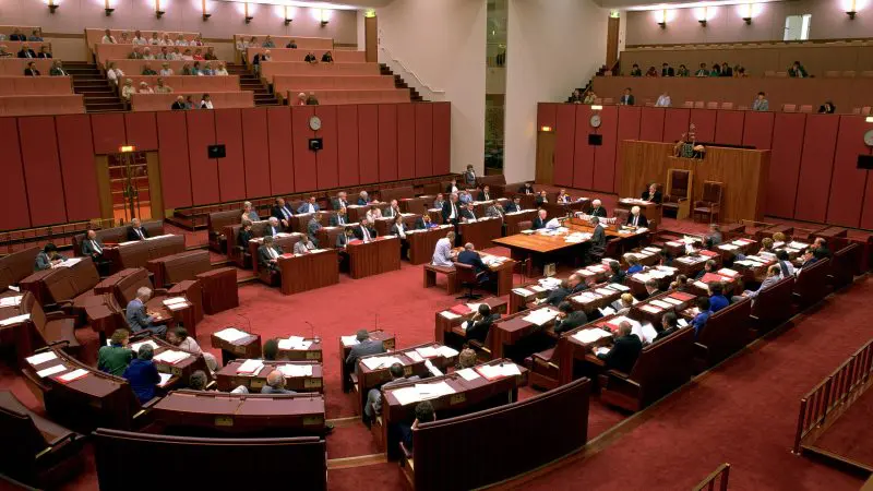 Inside the Australian Parliament House, politicians debate policies—a must-visit highlight on a Canberra day trip from Sydney.
