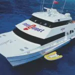 Luxury SeaQuest catamaran yacht anchored on vibrant blue waters during an Outer Reef Day Trip, perfect for snorkelling and adventure seekers.