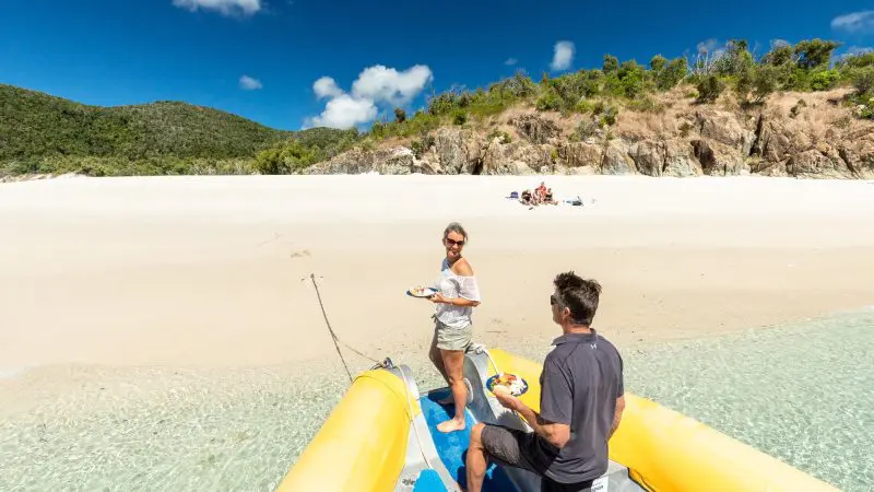 Ocean rafting boat at whitehaven beach