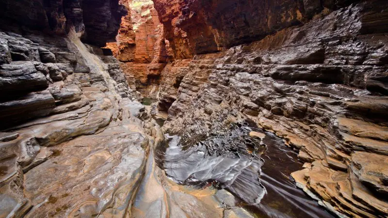 Stunning narrow rocky gorge with dramatic, layered stone walls—a must-see on the 10 Day Perth to Broome West Coast Adventure tour.