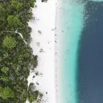 Stunning aerial view of Fraser Island during a K'gari Safari Tour 4WD camping adventure, departing Noosa or Rainbow Beach.