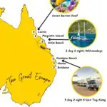 A map of the 21 day itinerary for the Great Escape from Brisbane to Cairns