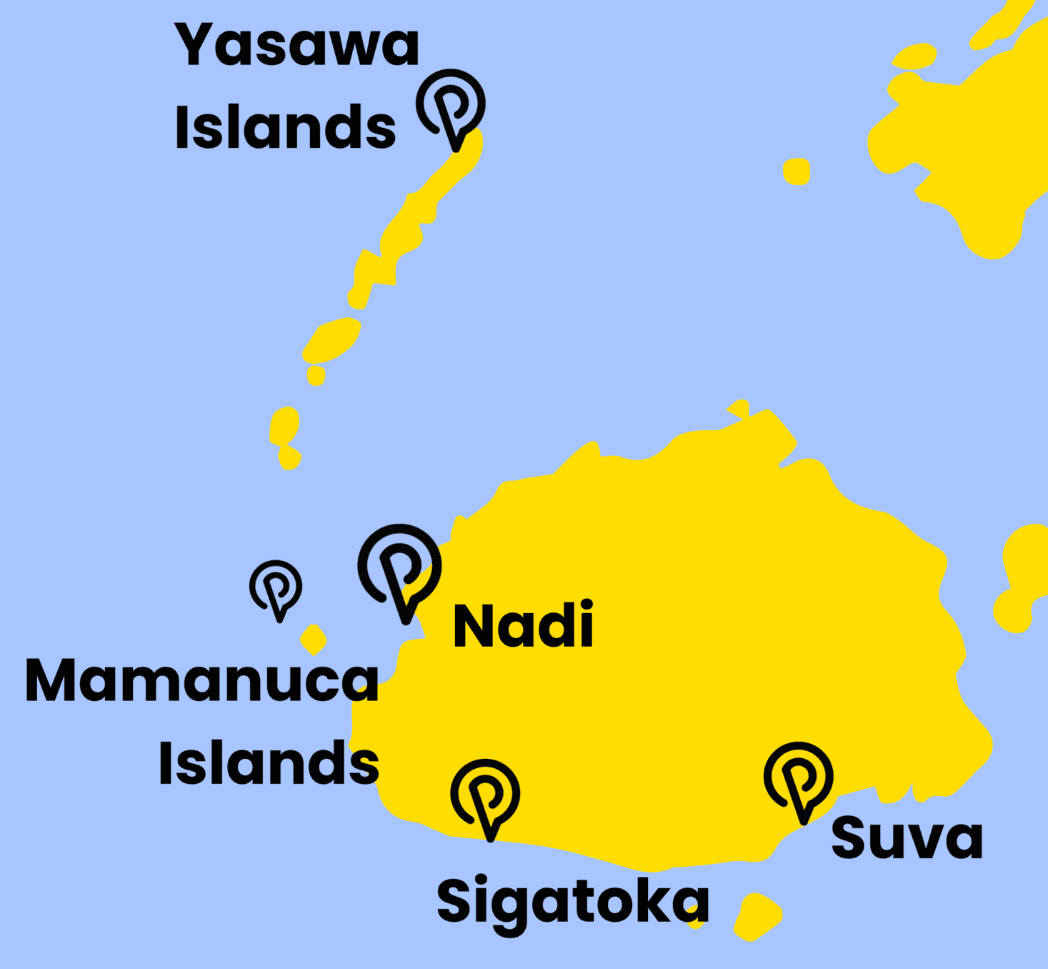 A map of Fiji mainland and the surrounding islands